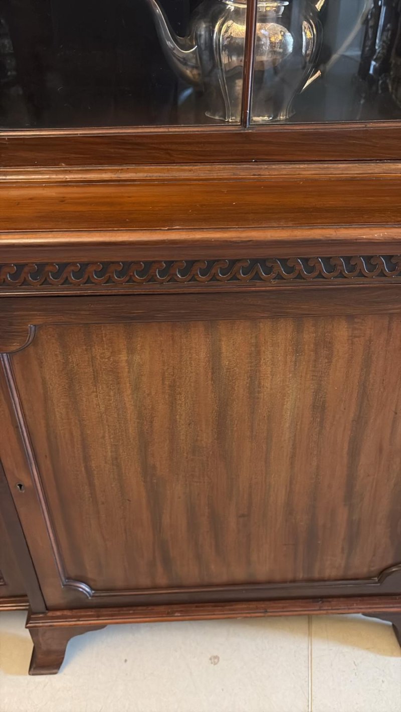 Antique Edwardian Mahogany Breakfront Bookcase Glazed Display Cabinet Library Cabinet - Image 4